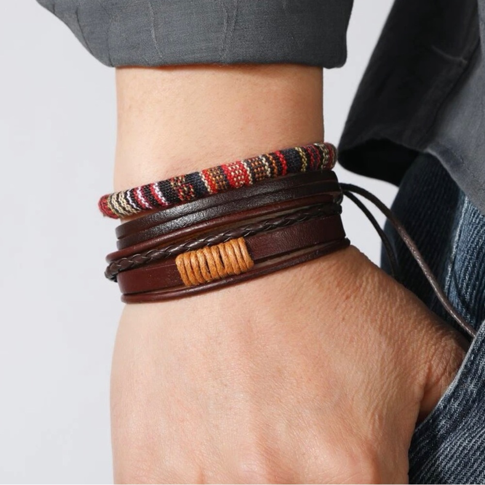 ✧ 4/$15 3PC Men’s Multicolored Cowhide & Rope Bracelet Bundle